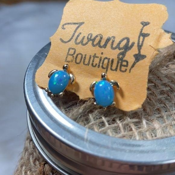 Turtle Blue Stone Earrings - Sea Turtle - Picture 3 of 4